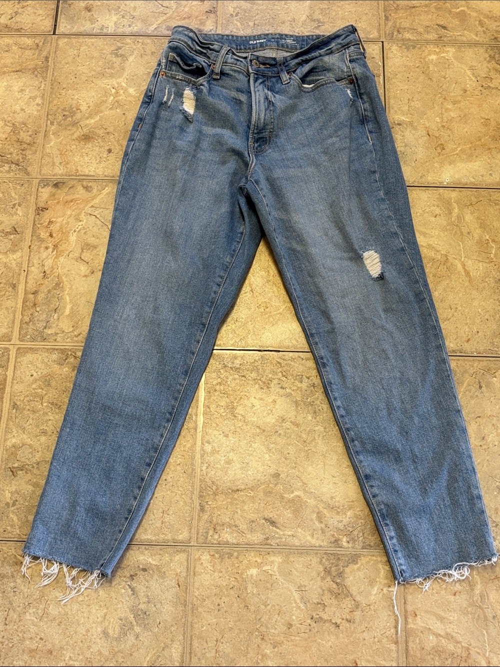 Women's old Navy Blue Distressed High-Rise Curvy O.G. straight Jeans size 10